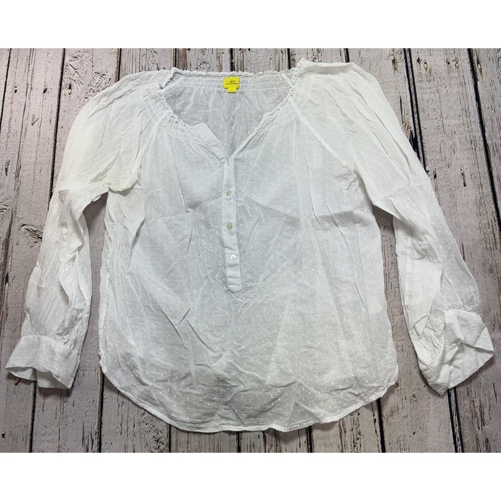 Roberta Roller Rabbit 100% Cotton Peasant Blouse White Swiss Dot Textured sz L